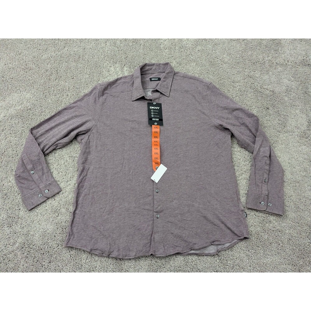 DKNY Button Up Shirt Mens XXL Long Sleeve Purple Sport Shirt Casual NEW